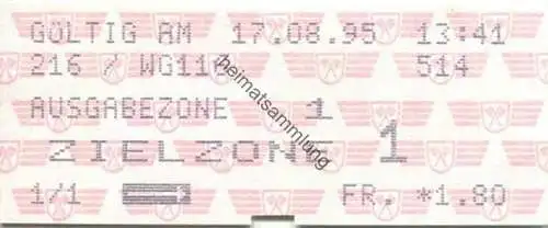 Schweiz - Tarifverbund Biel-Seeland-Berner Jura - Fahrschein 1995