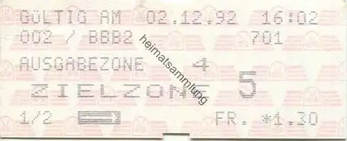 Schweiz - Biel - Städtische Verkehrsbetriebe Biel - Fahrschein 1992 (G62398y)