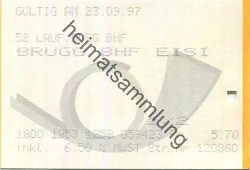 Schweiz - Postauto - Laufenburg BHF Brugg BHF - Fahrkarte 1997