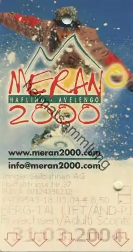 Italien - Meran - Hafling Avelengo - Seilbahnen - Berg + Tal Lift - Fahrkarte 2004