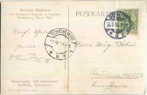 Görlitz - Amtliche Postkarte der Niederschlesischen Gewerbe- und Industrie-Ausstellung 1905 - Haupteingang