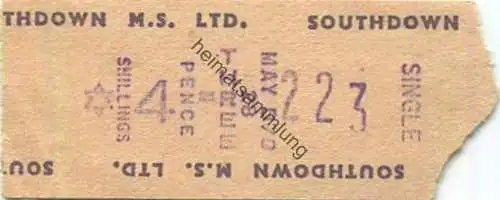 Grossbritannien - Southdown M.S. LTD. Bus-Ticket - Fahrschein