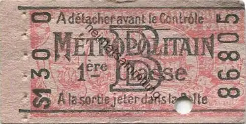Frankreich - Metropolitain - 1ere Classe - Billet Fahrkarte