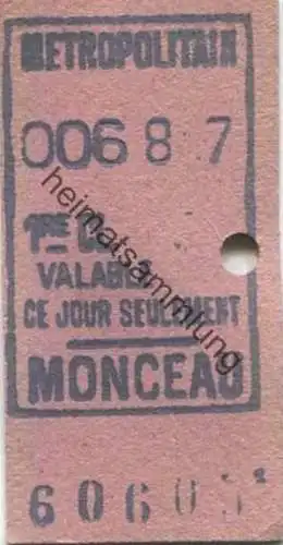 Frankreich - Metropolitain - Monceau - 1re Classe - Billet Fahrkarte