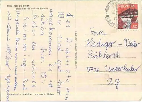 Col du Pillon - Telecabine de Pierres Pointes - Edition Marcel Rouge Lausanne