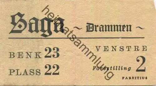 Norwegen - Drammen - Saga - Eintrittskarte