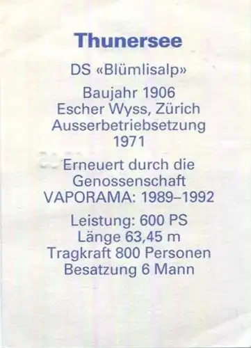 Schweiz - BLS - Thunersee - DS Blümlisalp - Dampfzuschlag