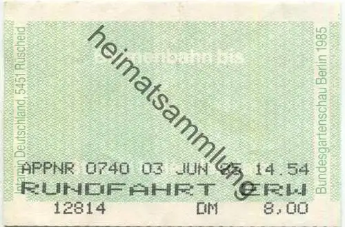 Deutschland - Bundesgartenschau Berlin 1985 - Blumenbahn Rundfahrt - Fahrschein DM 8,00