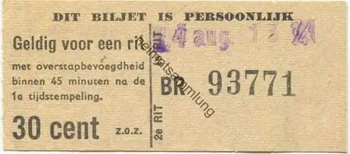 Niederlande - Biljet Gelding voor een rit - M. V. Gemengd bedrijf H. T. M. 'S-Gravenhage - Fahrschein