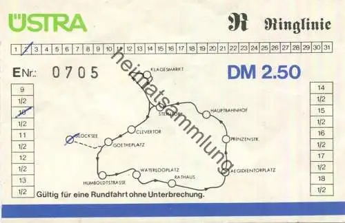 Deutschland - Hannover - Üstra - Ringlinie - Gültig für eine Rundfahrt ohne Unterbrechung
