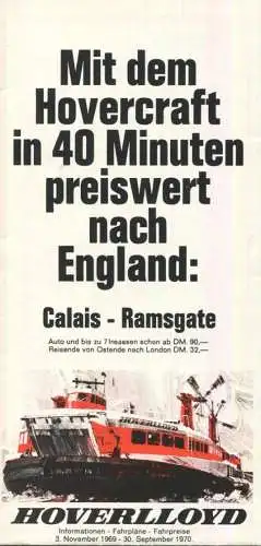 Frankreich - Grossbritannien - Hoverlloyd - Information Fahrpläne Fahrpreise 1969/1970 - Faltblatt mit 10 Abbildungen -