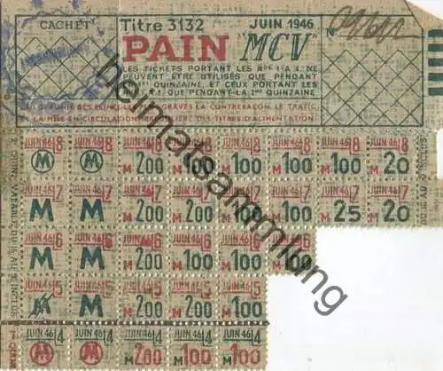 Frankreich - Pain MCV - Brotkarte 1946
