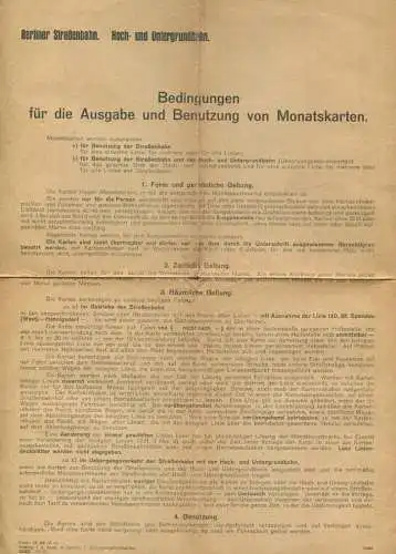 Deutschland - Berlin - Berliner Strassenbahn - Hoch- und Untergrundbahn - Merkblatt - Bedingungen für die Ausgabe und Be