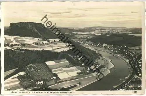 Lilienstein von der Festung Königstein - Foto-Ansichtskarte Handabzug - Verlag A. Hering Königstein Nr. 2520