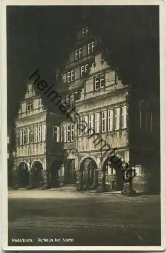 Paderborn - Rathaus bei Nacht - Foto-Ansichtskarte - Cramers Kunstanstalt Dortmund
