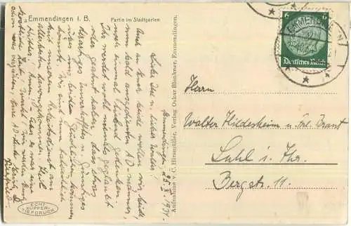 Emmendingen - Partie im Stadtgarten - Verlag Oskar Blenkner Emmendingen