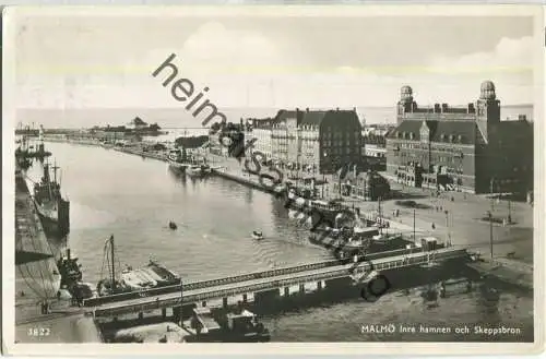 Malmö - Inre hamnen och Skeppbron - Foto-Ansichtskarte - Förlag A. B. Alga Stockholm