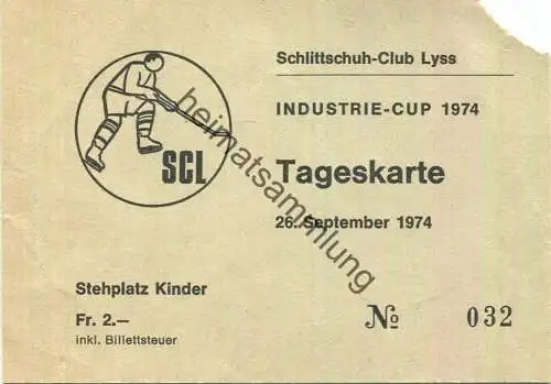 Schweiz - Schlittschuhclub Lyss - Industrie-Cup 1974 - Eintrittskarte Stehplatz Kinder