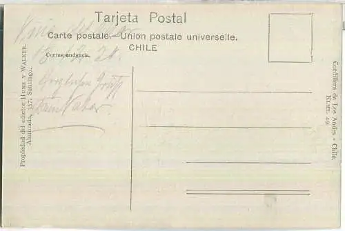 Cordillera de los Andes - KLMT 49 - Propriedad de Hume y Walker Ahumada - Rückseite beschrieben 1921