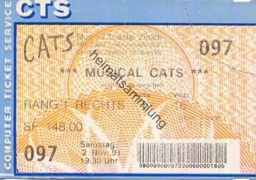 Schweiz - Zürich - Musical Theater Zürich - Musical Cats - Eintrittskarte
