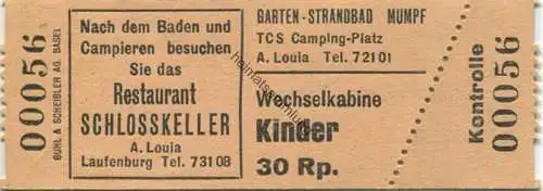 Schweiz - Mumpf - Garten-Strandbad TCS Camping-Platz - Eintrittskarte Wechselkabine Kinder
