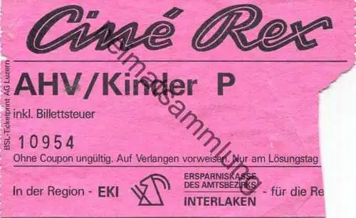 Schweiz - Interlaken - Cine Rex - Kinokarte AHV/Kinder