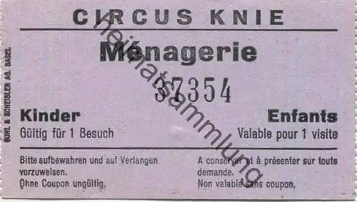 Schweiz - Circus Knie - Menagerie - Eintrittskarte Kinder