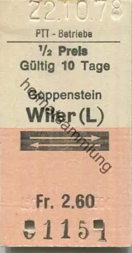 Schweiz - PTT-Betriebe - Goppenstein Wiler(L) retour - Fahrkarte 1/2 Preis 1978