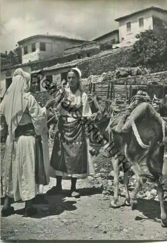 Ulcinj - Frauen mit Esel - Foto-Ansichtskarte