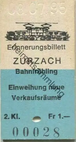 Schweiz - Erinnerungsbillett Zurzach Bahnfrühling - Einweihung neuer Verkaufsräume - Billet 1995