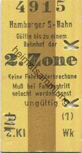 Deutschland - Hamburg - Hamburger S-Bahn - Gültig bis zu einem Bahnhof der 2. Zone - Fahrkarte 2. Klasse