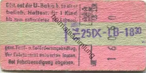 Deutschland - Hamburg - HHA - Hamburger Hochbahn AG - Gültig auf der U-Bahn bis zu einer beliebigen Haltestelle für eine