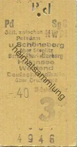 Deutschland - Berlin - Gültig zwischen Potsdam und Schöneberg über Steglitz Berlin-Charlottenburg Halensee Westend Deuts