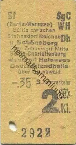 Deutschland - Berlin - (Berlin-Wannsee) Gültig zwischen Stahnsdorf Reichsbahnhof und Schöneberg über Zehlendorf Mitte Be