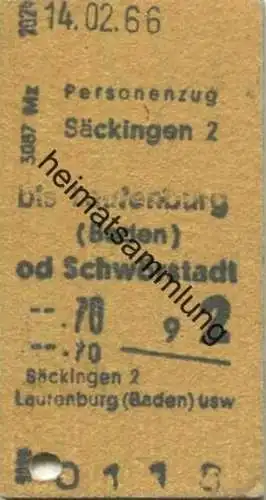 Deutschland - Säckingen bis Laufenburg (Baden) oder Schwörstadt - Fahrkarte 1966