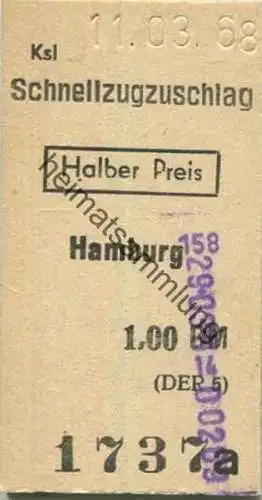 Deutschland - Schnellzugzuschlag - Halber Preis - Hamburg 1,00 DM