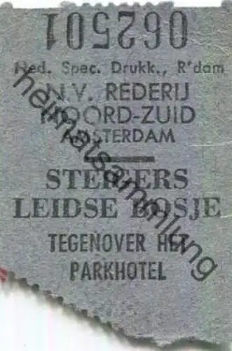 Niederlande - N. V. Rederij Noord-Zuid Amsterdam - Steigers Leidse Bosje Tegenover het Parkhotel - Fahrkarte
