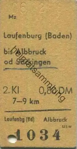 Deutschland - Laufenburg (Baden) bis Albbruck oder Säckingen - Fahrkarte 2. Klasse 1967