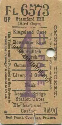 Grossritannien - London - Omnibus Ticket - Fahrschein