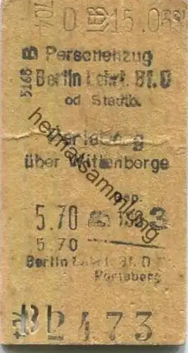 Deutschland - Berlin Lehrter Bahnhof oder Stadtbahn - Perleberg über Wittenberge - Fahrkarte 3. Klasse 1942