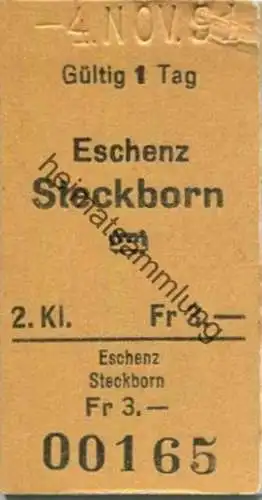 Schweiz - Eschenz Steckborn einfach mit der Bahn - Fahrkarte 1991