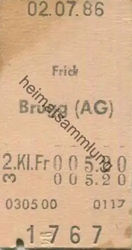 Schweiz - Frick Brugg (AG) einfach - Fahrkarte 1986
