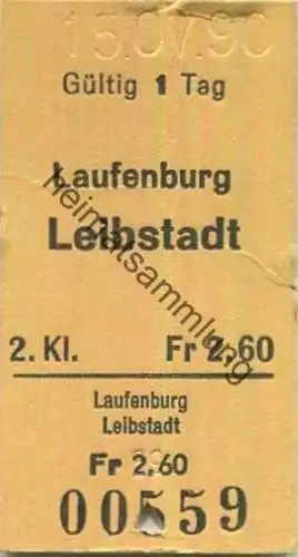 Schweiz - Laufenburg Leibstadt einfach - Fahrkarte 1990