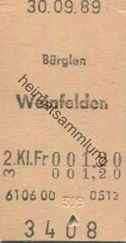 Schweiz - Bürglen Weinfelden einfach - Fahrkarte 1989
