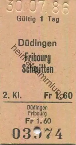 Schweiz - Düdingen Fribourg Schmitten einfach - Fahrkarte 1986