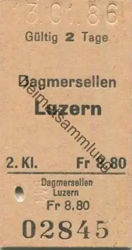 Schweiz - Dagmersellen Luzern einfach - Fahrkarte 1986