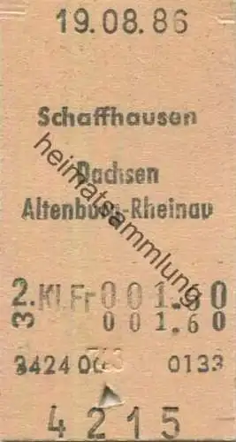 Schweiz - Schaffhausen Dachsen Altenburg-Rheinau einfach - Fahrkarte 1986