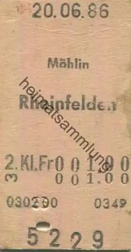 Schweiz - Möhlin Rheinfelden einfach - Fahrkarte 1986