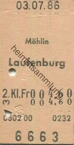 Schweiz - Möhlin - Laufenburg einfach - Fahrkarte 1986