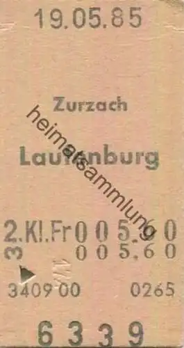Schweiz - Zurzach Laufenburg einfach - Fahrkarte 1985